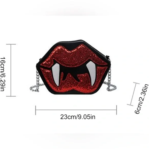 Vampire Lips Women Sequined PU Leather Shoulder Bag NWT​ - Picture 5 of 6